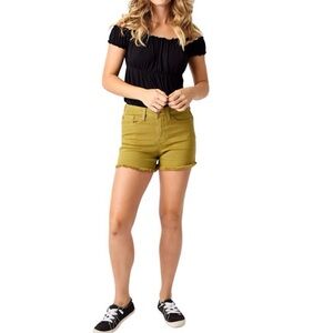 Judy Blue 2XL Green Denim Women’s Shorts JB150287 Stretchy Cutoffs